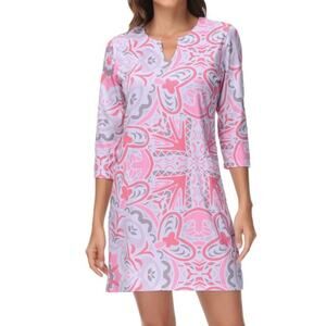 NWT Lightbare Women’s 3/4 Sleeve Performance Dress UPF 50+ Sz XL Pink White Gray